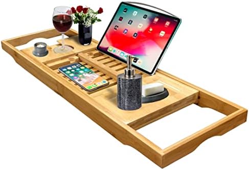 Drvena bambusova luksuzna ladica za kadu za vašu knjigu, tablet ili pametni telefon - Caddy sto