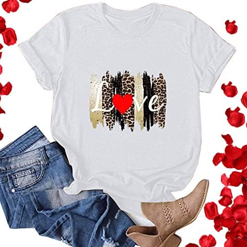 Valentinovo majice za žene Trendy Leopard Ljubav Srce Ispiši grafički kratki kratki rukav Top košulje
