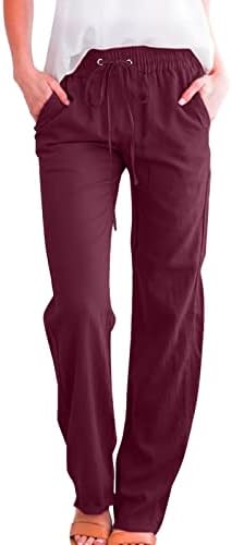 Ljetne Ležerne pamučne platnene pantalone za žene široke pantalone sa džepovima široke jednobojne pantalone sa ravnim nogama pantalone na plaži