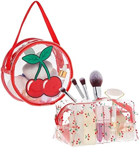 Glamlily Set od 2 Cherry torbe za šminkanje za puder za lice, maskaru, sjajilo za usne, prozirne