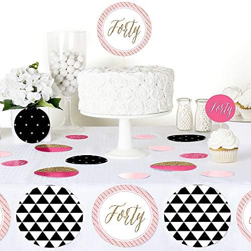 Velika tačka sreće Chic 40. rođendan - ružičasta, crna i zlatna - rođendanski džinovski krug Confetti - rođendanske zabave - velike konfete 27 brojeva