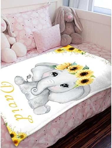 Personalizirani deke za dječake Djevojke prilagođene dječjem pokrivaču s imenom slonovog suncokretovog fleca