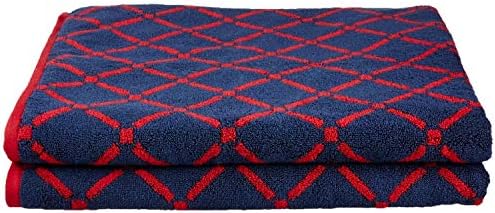 Golines 2 komada češljani pamučni posteljini za kupanje Dekorativni dijamantski dizajn, crvena / mornarica plava