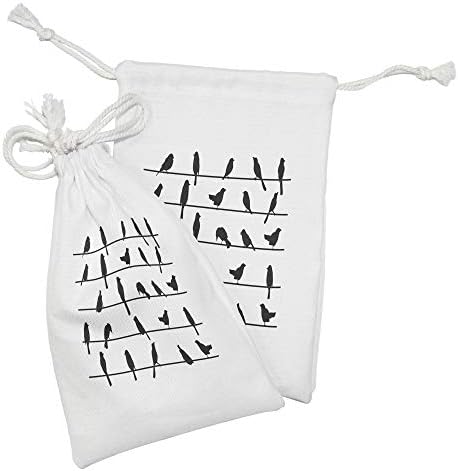 Lunarljive ptice na žičanoj tkanini set od 2, apstraktne crne lastavice Smještavanje na vodoravnim linijama na običnom pozadini, male torbe za crtanje za toaletne potrepštine, crno-bijelo
