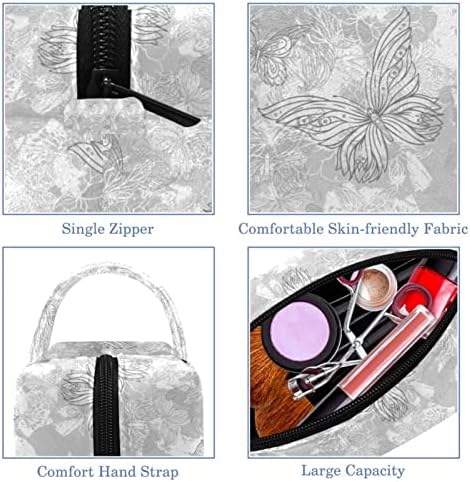 Kozmetičke vrećice za žene, torbe torbice za šminkanje Organizator za skladištenje makeupe Girls, leptir cvjetni cvjetni umjetnički sivi