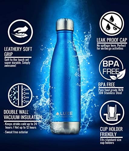 Luxe hidratacija 17oz putni boca za vodu - 18/8 304 nehrđajući čelik, dvostruki zid, vakuum izolirani