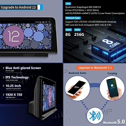 PEMP za BMW F30 F31 F32 F33 F34 F35 F20 F21 F22 NBT CIC Android 12 10.25 Blue Anti-Glared HD ekran, Snapdragon