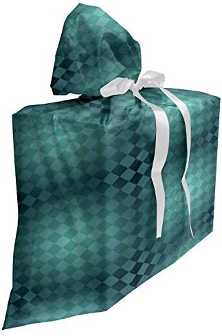Lunarable apstraktna tkanina poklon torba, formiranje dijagonalnih kvadrata Rhombus inspirisan raspored u monohromatski, poklon vreća za zabave rođendane sa 3 trake, 27, bledo Teal i Slate Blue