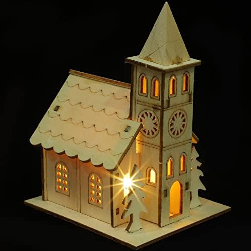 STOBOK drveni Božić ukrasi 3kom Božić drvena kuća mali osvijetljeni kuća ukrasi Božić selo kuće Luminous