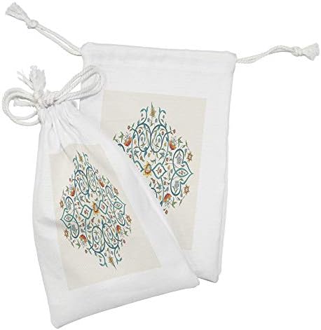 Ambesonne cvjetna tkanina torba od 2, istočni stil cvjeta cvijeća i lišće osjetljivih vibracija, male vrećice za crtanje za maske i usluge, 9 x 6, teal i mulbolor