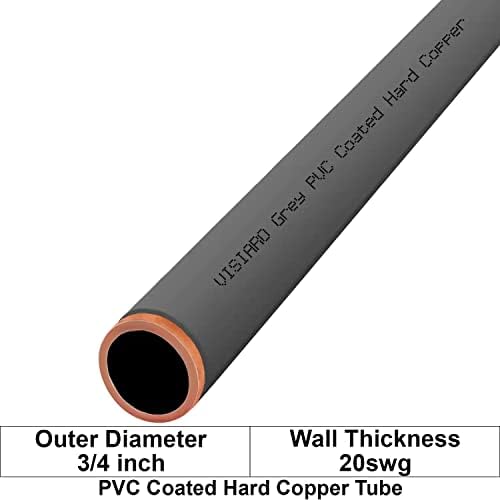 Visiaro Siva PVC premazana bakrena cijev, 10ft, vanjski dija 3/4 inča, debljina zida 20 SWG, 2 mm PVC premaz, paket od 1
