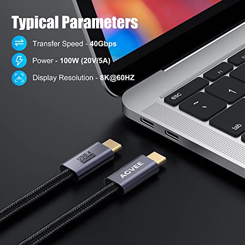 Agvee [6,6ft USB4 GEN 3 * 2 USB C 4.0 40Gbps & 100W PD kompatibilan sa Thunderboltom 4 3, 8k @ 60Hz Ekran, USB tip punjača za macbook, siva