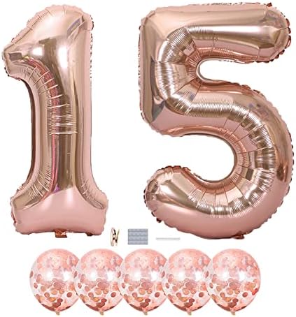 Rose Gold 15. rođendan ukrasi - veliki 40 inčni broj 15 folija baloni Latex Confetti baloni