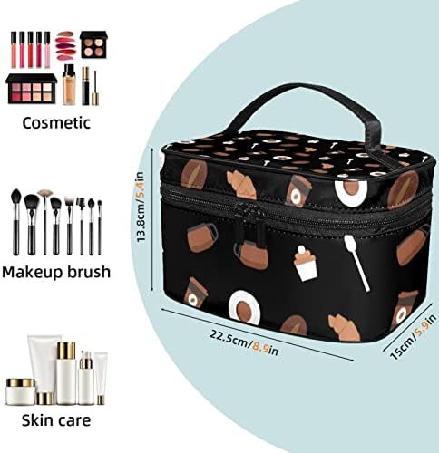 Kozmetičke vrećice za žene, torbe torbice šminkere organizator za skladištenje šminke za makeup Girls, kafa kroaska torta iz crtanog uzorka