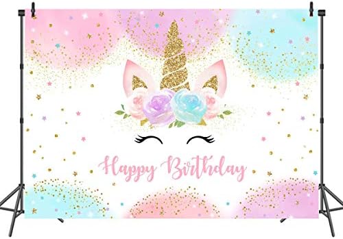 Mocsicka Rainbow Unicorn pozadina Happy Birthday Party dekoracije za djevojčice akvarel Floral Glitter Stars