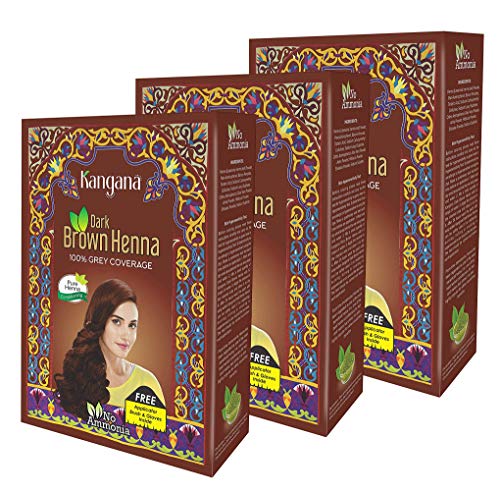 Kangana Henna prah za boju / boju kose - tamno smeđi prah kane za prekrivanje sive boje-6 vrećica