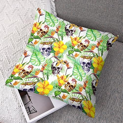 Havajski hibiskus i tropska lubanja set od 2 baca jastuk navlake kvadratni jastučni jastuci za kauč za sofu kauč za spavaće sobe ukrasni