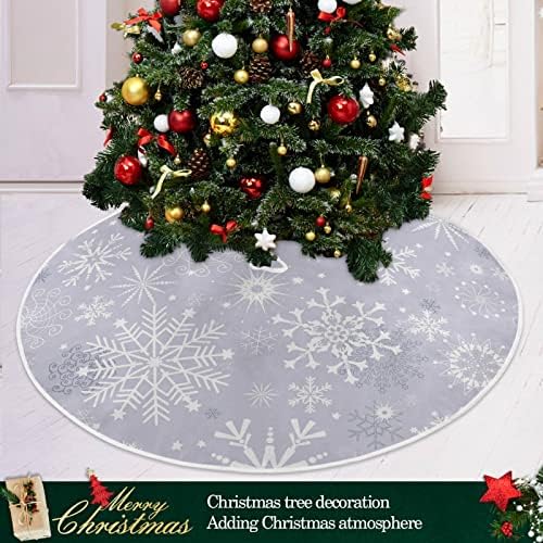 Alaza Christen Tree Dekoracija suknje, mali mini suktni ukras 35,4 inča sa sivim bijelim zimskim snježnim pahuljicama Božić za božićnu zabavu Kućni ukrasi
