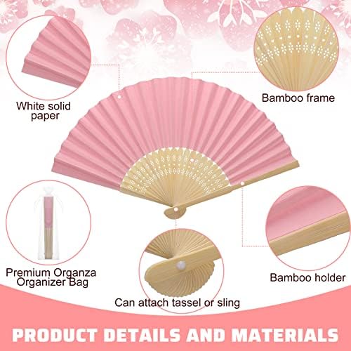 100 komada papira ručni ventilator bambus ruka Pink sklopivi ventilatori sa organza ručni ventilatori DIY