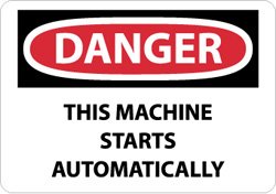 NMC D87P OSHA znak, LEGEND OPASNOST - Ova mašina se pokreće automatski, visina 10 dužine x 7, vinil
