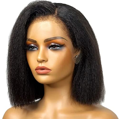 Oulaer Yaki Bob perika Kinky Curly Baby hair Lace frontalna perika za ljudsku kosu 180% gustoća kratka