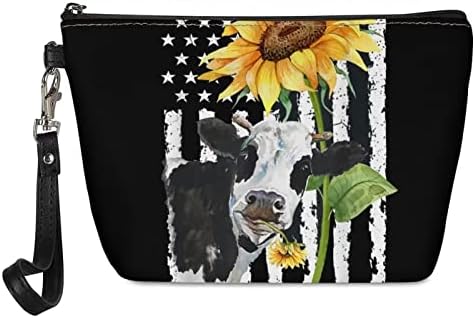 Wideasale Funny Cow Sunflower američka zastava Print Clutch Toiletry torbe za žene Zipper PU kožna torbica Organizator