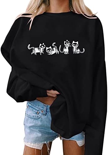 Labava bluza za ženske print o vratu labavi duks okrugli izrez fit pulover vrhove majica s