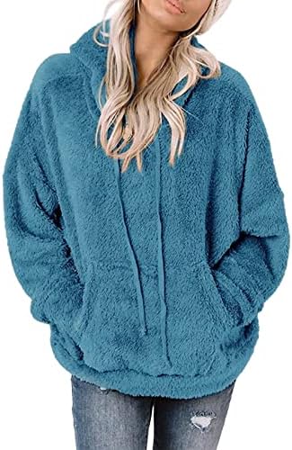 Ženske nejasne dukseve Solid Sherpa Fleece pulover Dukseri prevelizirani pahuljasti džemper sa džepovima Topli gornji odjeća
