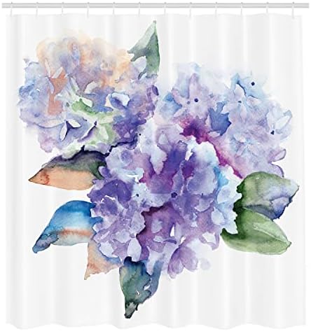 Ambesonne akvarel tušske zavjese, osjetljivi hidrongea cvijeće cvjetanje botaničkog aranžmana Vjenčanje nadahnuto, tkanina od tkanine Kupatilo Dekor sa kukama, 69 Š x 84 L, ljubičasta plava