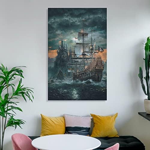 Bcq gusarski brodovi i Castlevania na morskom zidu Art Print platno plakat dekorativna slika moderna umjetnost za zidni dekor dekoracije spavaće sobe 16x24inch