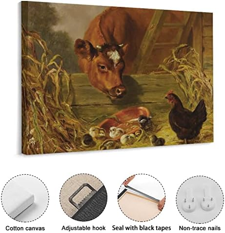 Fun Art of a Farm Animal Family Farm chickens Cows Country Wall Art Prints Farmhouse Decor Canvas