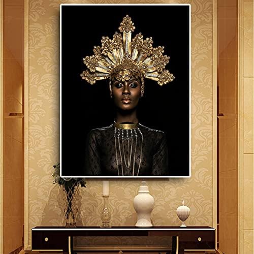 Apstraktna Zlatna kruna Crna Afrička žena uljana slika na platnenim plakatima i štampa skandinavska zidna
