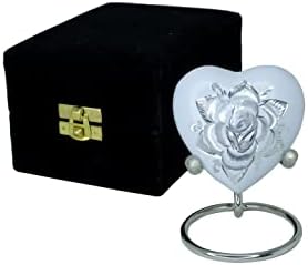 Bijela Ružina srčana urna za uspomenu-Mini urna za kremaciju srca sa postoljem & Premium kutija-Bijela urna