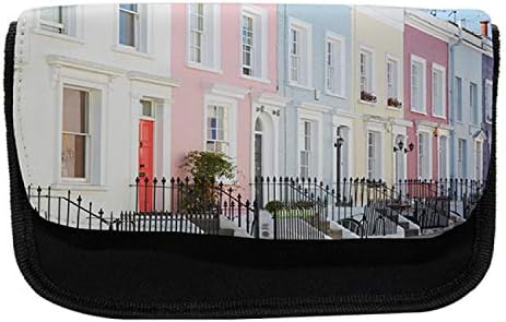 Ambesonne City Old Houses pernica, London pastelna boja, torba za olovku od tkanine sa dvostrukim patentnim