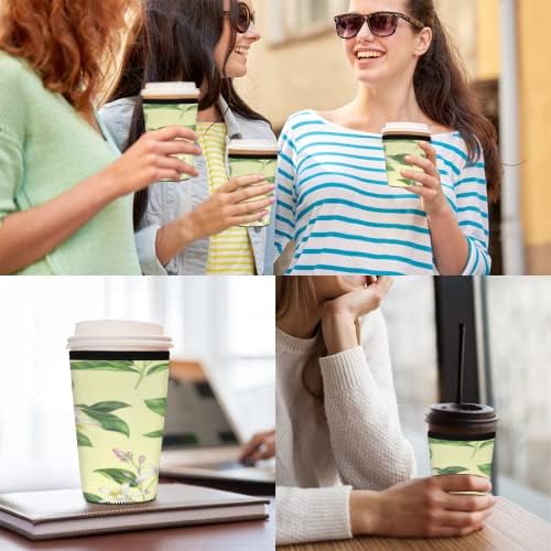 4 pakovanje punjenja za punjenje za punjenje - izolator za hladne napitke, držač neoprenske čaše za Starbucke kafu, Dunkin kafa, uklapa se 16 - 32 oz šalice za kavu (zeleno lišće limunovog uzorka)