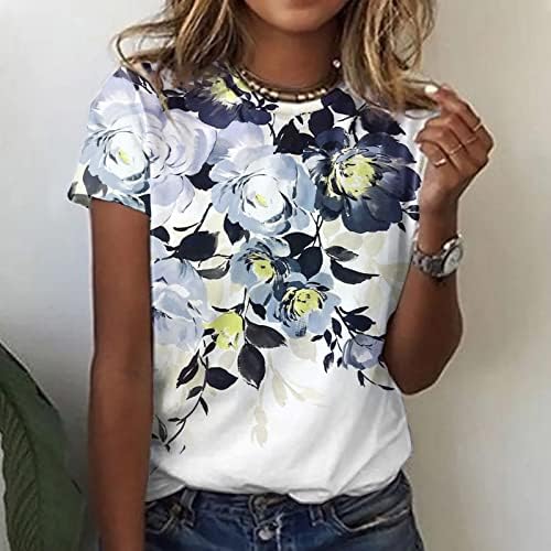 Blouse majica za dame jesen ljetna odjeća kratki rukav cvjetni pamučni cvjetni grafički salon tee hq