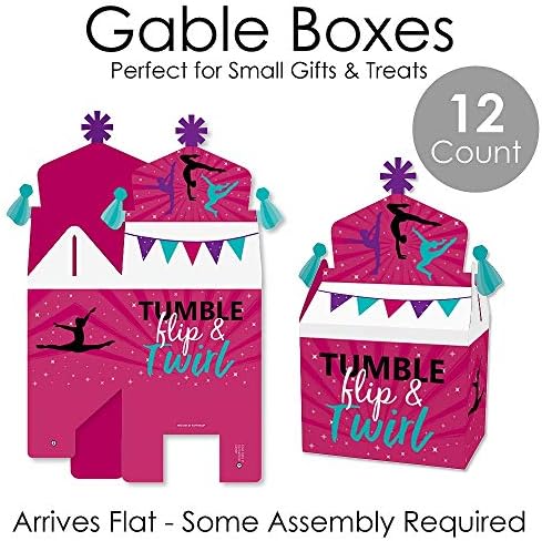 Velika tačka sreće Tumble, Flip and Twirl - Gimnastika - liječenje box zabava Favori - rođendanska zabava ili gimnastičarske zabave Goodie Gable kutije - set od 12
