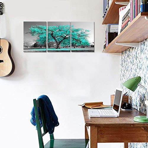 Vizuelni umjetnički dekor Teal i siva slika spavaće sobe za zid 3 komada tirkizni cvijet Drvo života platno printovi uokvireno Drvo slikarstvo umjetničko djelo za moderan dnevni boravak uređenje kupatila kućne kancelarije