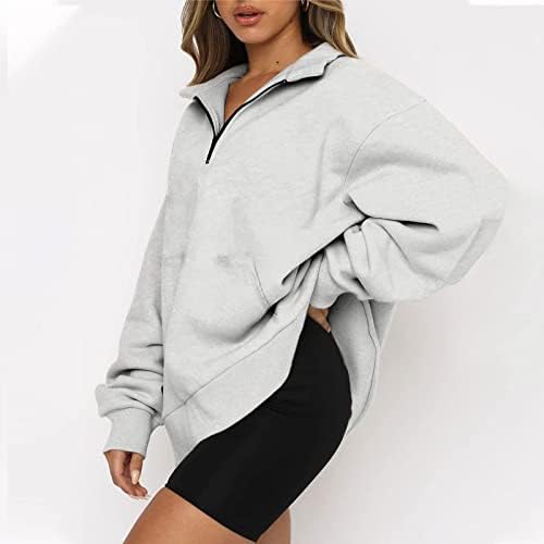 BRKEWI WOMENS prevelizirani pulover dukseri labavi casual štand Carlar dugih rukava Zip V izrez Y2K majice sa džepom