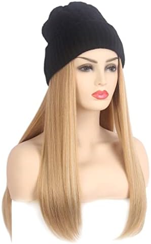 SCDZS modni evropski i američki ženski šešir za kosu jedan crni pleteni šešir perika duga ravna plava perika