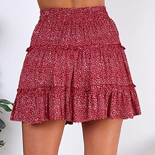NaRHbrg ljetni Skorti za ženske cvjetne kratke suknje s volanima Boho Print Plisirana mini suknja na plaži sa vezicom