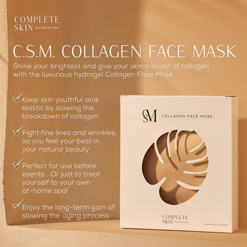 Kolagen Maska za lice od CSM - Max Hydrationing hydrolyzed Collagen Anti-Age sheet Mask for Radiant Skin - Fight bore & Fine linije, Rejuvenate tup, suha koža, Soothe Sensitive Skin-5 maske
