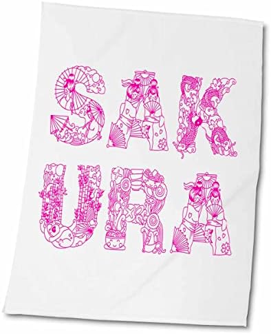 3Droza Sakura Dekorativni tekst u dva retka - ružičasta na bijeloj boji - ručnici