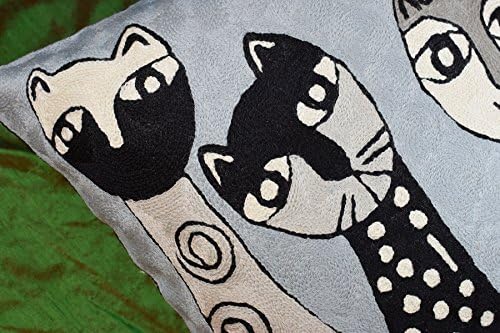 Kašmir dizajnira Picasso CAT jastučni poklopac | Sivi jastuci mačaka | Slatki mačka jastuk | Sažetak Cat jastuk | Mačka lice na jastuku | Kitty akcentni jastuci | Poklon ljubavnika mačaka | Ručna veličina vune - 18x18