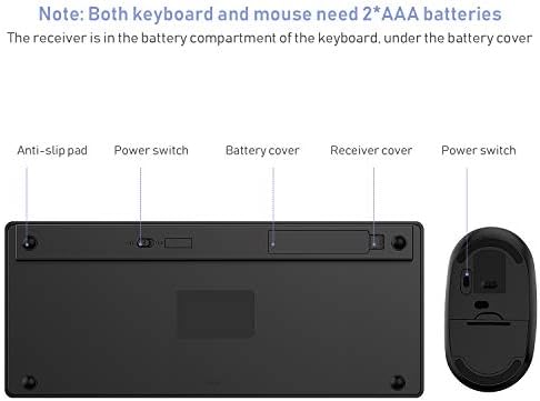 Kompaktni bežični miš sa tastaturom, 2.4 GHz Ultra tanka kombinacija malog bežičnog miša sa tastaturom za Desktop, Laptop