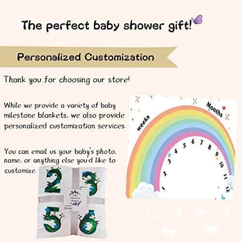 Qicaiyun Baby Milestone pokrivač personalizirano, duga novorođenčad mesečni pokrivač za bebe, tuš za