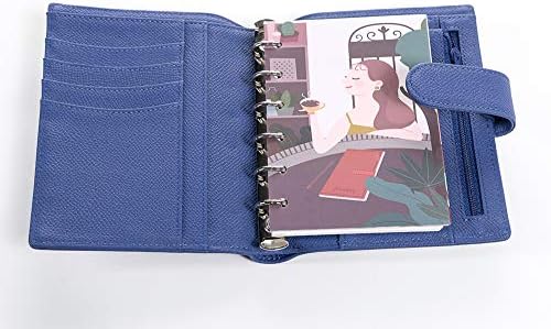 Koža Notebook Cover A7 Binder za prstenje, 24 okrugli prsten Binder Journal za ponovno punjenje za papir za džepne punilo plavo