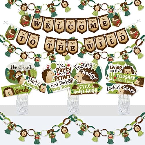 Velika tačka sreće šumski ježevi-dekoracije banera i foto kabina - Woodland Rođendanska zabava ili komplet za