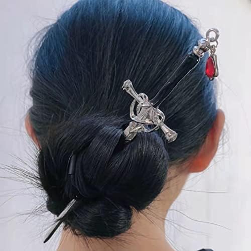 Hair Chopsticks, stripovi Kineski stil hair Pin Sword Hair Sticks for Bun with Ressel Red Gem Hair Accessories For Women Girls Long Hair