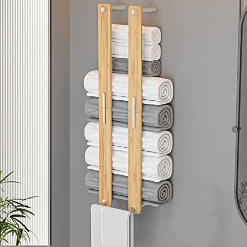 Cjaid stalci za peškire za zidnu montažu u kupatilu, držači za peškire od bambusa sa kukama, ostava za peškire